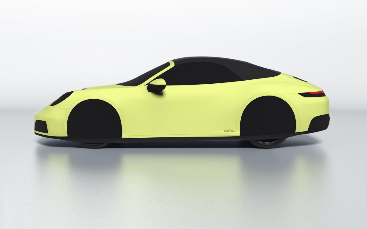 Goodwool tailor-made car cover for Porsche 911 (992.2) Carrera S Cabriolet — Yellow 390